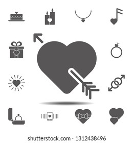 Arrow in the heart, Cupid icon. Simple glyph, flat vector element of valentines day icons set for UI and UX, website or mobile application
