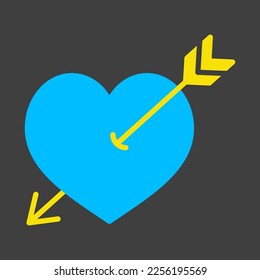 Arrow heart glyph on dark background icon. Love sign. Valentines day symbol. Vector illustration, romance elements. Sticker, patch, badge, card for marriage, wedding