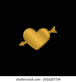 Arrow And Heart gold plated metalic icon or logo vector