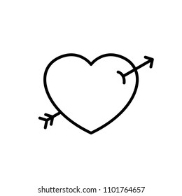 arrow heart icon. falling in love illustration for wedding and valentine concept design. simple clean monoline symbol.