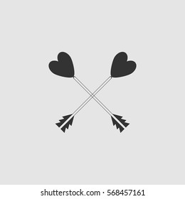 Arrow with heart icon flat. Black pictogram on grey background. Vector illustration symbol