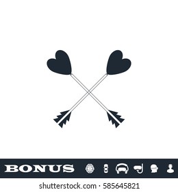 Arrow with heart icon flat. Black pictogram on white background. Vector illustration symbol and bonus button