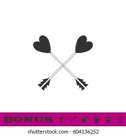 Arrow with heart icon flat. Black pictogram on white background. Vector illustration symbol and bonus button