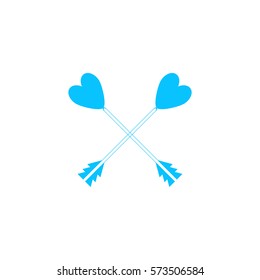 Arrow with heart icon flat. Blue pictogram on white background. Vector illustration symbol