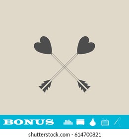 Arrow with heart icon flat. Grey pictogram on light background. Vector illustration symbol and bonus button real estate, ottoman, vase, tv, fishing rod