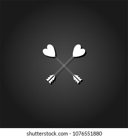 Arrow with heart icon flat. Simple White pictogram on black background with shadow. Vector illustration symbol