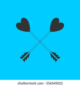 Arrow with heart icon flat. Simple vector black pictogram on blue background