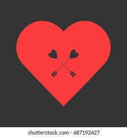 Arrow with heart icon flat. Simple pictogram on heart background. Vector illustration symbol