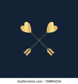 Arrow with heart icon flat. Simple gold pictogram on dark background. Vector illustration symbol
