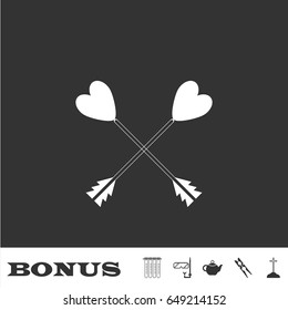 Arrow with heart icon flat. White pictogram on black background. Vector illustration symbol and bonus icons