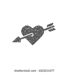 Arrow heart icon in grunge texture. Vintage style vector illustration.