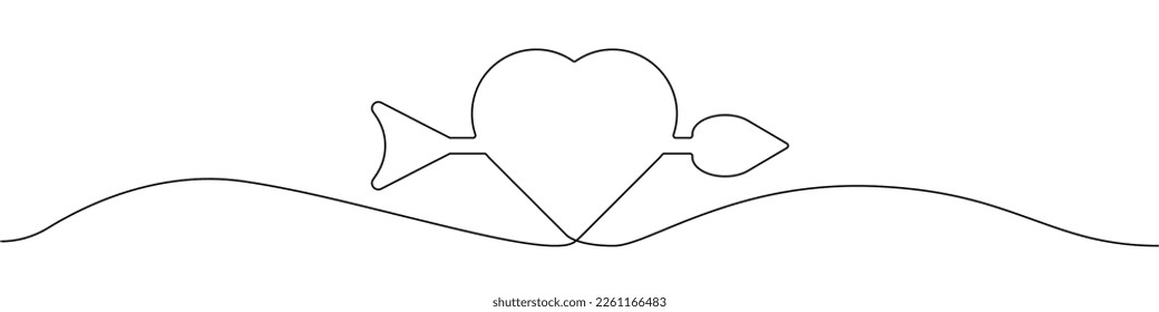 Flecha en el vector de dibujo continuo de la línea de icono Corazón. Una flecha de línea en el fondo vectorial del icono cardíaco. Icono de flecha en el corazón. contínuo contorno de un icono de corazón con flecha de amor.