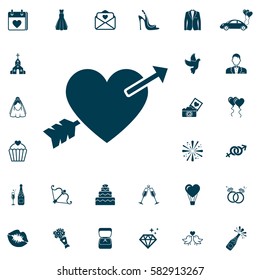 Arrow heart icon. Love sign, wedding set on white background. Vector illustration