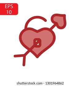 Arrow heart icon. Red Love line sign. Valentines day symbol isolated on white background. Vector illustration. romance elements. Sticker, patch badge, card for marriage, wedding - Vector