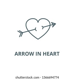 Arrow in heart line icon, vector. Arrow in heart outline sign, concept symbol, flat illustration