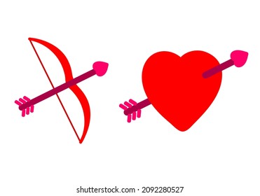 Arrow in the heart, love theme, bow and arrow, Valentine's Day and wedding decorations. Vector illustration.