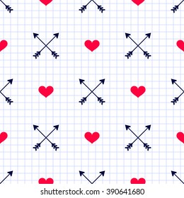 Arrow and heart on paper .seamless background. Vector, eps 10