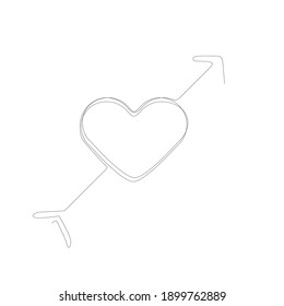 Arrow and Heart . One line Shapes for your design.  Valentine's Day signs. Vector illustration.