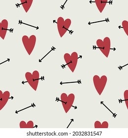 Arrow in the heart seamless vector pattern