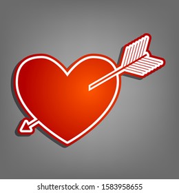 Arrow heart sign. Flat red icon with linear white icon with gray shadow at grayish background. Illustration.