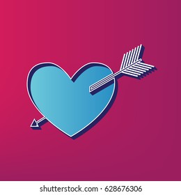 Arrow heart sign. Vector. Blue 3d printed icon on magenta background.