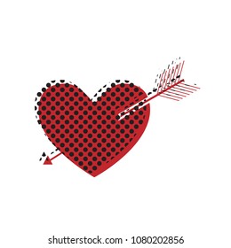 Arrow heart sign. Vector. Brown icon with shifted black circle pattern as duplicate at white background. Isolated.