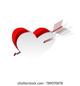 Arrow heart sign. Vector. Detachable paper icon with red body stock. Isolated.