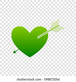 Arrow heart sign. Vector. Green gradient icon on transparent background.