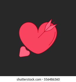 Arrow heart symbol sign flat icon on background