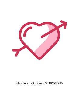 arrow with heart valentine outline icon