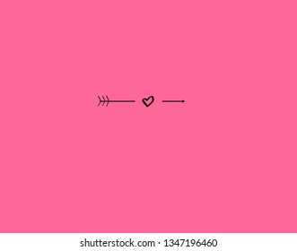 arrow with hearts on a pink background. hand drawn illustration