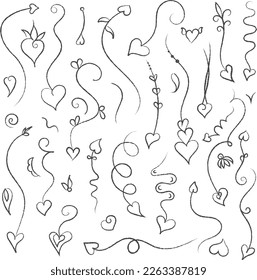 Arrow Hearts set of cute doodly design elements - arrows with heart heads in doodle style