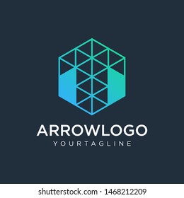 Arrow up hexagon abstract logo design. Arrow icon. Delivery icon. Web, Digital, Marketing, Network icon. construction concept. -vector