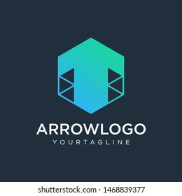 Arrow up hexagon abstract logo design. Arrow icon. Delivery icon. Web, Digital, Marketing, Network icon. construction concept. -vector