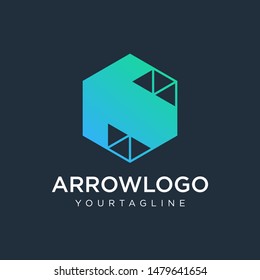 UP Arrow hexagon abstract logo design. Arrow icon. Delivery icon. Web, Digital, Marketing, Network icon. construction concept. -vector