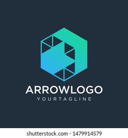 Up Arrow hexagon abstract logo design. Arrow icon. Delivery icon. Web, Digital, Marketing, Network icon. construction concept. -vector