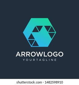 UP Arrow hexagon abstract logo design. Arrow icon. Delivery icon. Web, Digital, Marketing, Network icon. construction concept. -vector