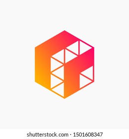 Up Arrow hexagon abstract logo design. Arrow icon. Delivery icon. Web, Digital, Marketing, Network icon. construction concept. -vector
