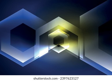 Arrow hexagon neon light glowing shapes background. Vector illustration For Wallpaper, Banner, Background, Card, Book Illustration, landing page