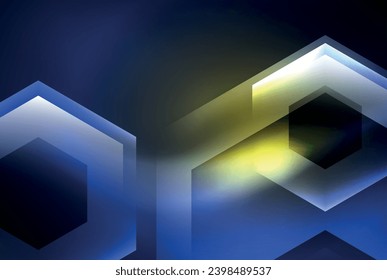 Fondo de las formas brillantes del neón hexágono de flecha. Ilustración vectorial para fondo de escritorio, pancarta, fondo, tarjeta, ilustración del libro, página de inicio