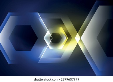 Arrow hexagon neon light glowing shapes background. Vector illustration For Wallpaper, Banner, Background, Card, Book Illustration, landing page
