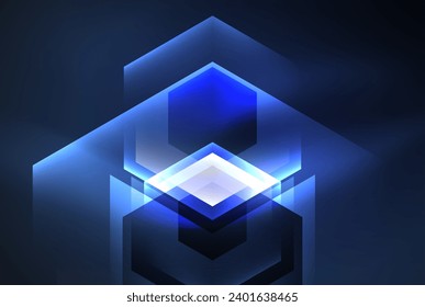 Fondo de las formas brillantes del neón hexágono de flecha. Ilustración vectorial para fondo de escritorio, pancarta, fondo, tarjeta, ilustración del libro, página de inicio