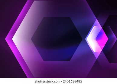 Fondo de las formas brillantes del neón hexágono de flecha. Ilustración vectorial para fondo de escritorio, pancarta, fondo, tarjeta, ilustración del libro, página de inicio