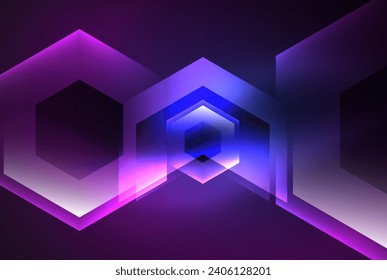 Pfeilhexagon Neon hellglühende Formen Hintergrund. Vektorgrafik für Tapete, Banner, Hintergrund, Karte, Buchillustration, Landungsseite