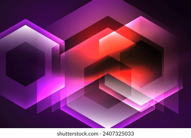 Fondo de las formas brillantes del neón hexágono de flecha. Ilustración vectorial para fondo de escritorio, pancarta, fondo, tarjeta, ilustración del libro, página de inicio