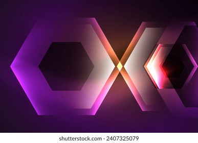Fondo de las formas brillantes del neón hexágono de flecha. Ilustración vectorial para fondo de escritorio, pancarta, fondo, tarjeta, ilustración del libro, página de inicio