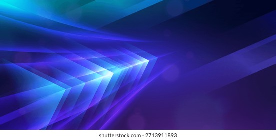 Flecha elemento azul de alta tecnología sobre fondo azul oscuro con efecto de iluminación. Concepto de movimiento de velocidad futurista de Tecnología. Ilustración vectorial