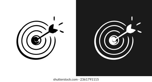 Arrow hit in archery target goal symbol icon sketch in vector. Accuracy concept. Hand drawn doodle sign in black and white. Vector EPS 10