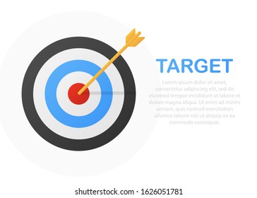 Arrow hit goal ring in archery target. Vector illustration