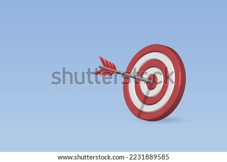 Arrow hit on center of dashboard target. Success business, marketing target customer achievement. 3D vector.